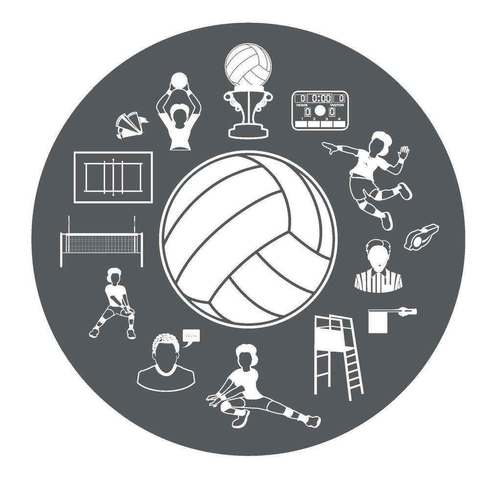 Black and white Volleyball icons set on white background vector