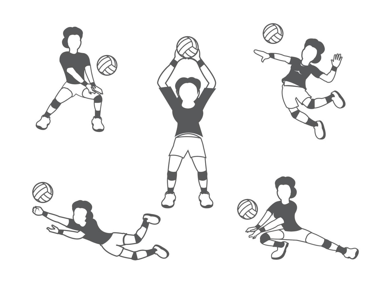 Volleyball woman player set on white background vector