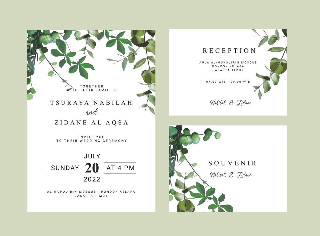 Floral plant minimalism simple wedding invitation vector