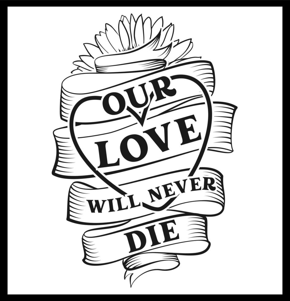 Christmas memorial quote, our love will never die, text design isolated on white background. Remembering Christmas in heaven. In memory of family love holiday saying vector art.