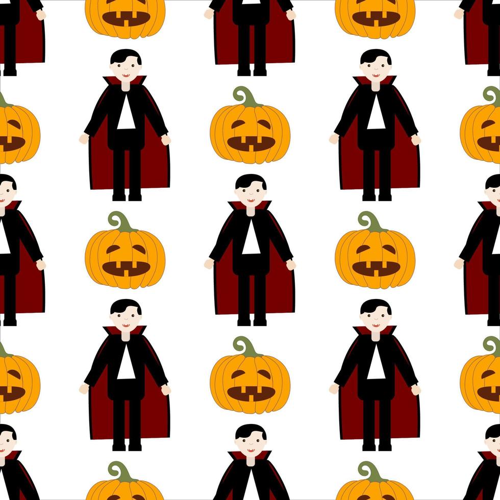 Pattern of pumpkin and vampire on light background. Vector isolated image for web design or textiles