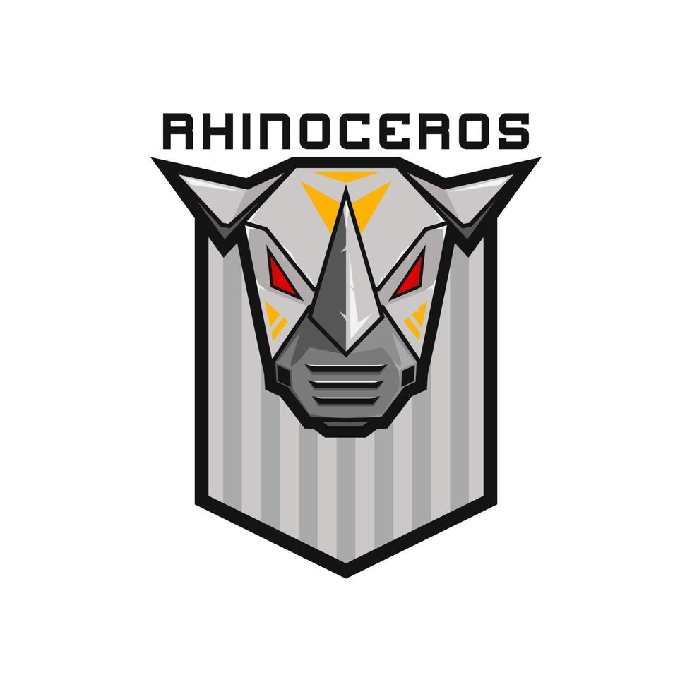 metal robot cabeza rinoceronte escudo logo gamer esport ilustración símbolo diseño vector