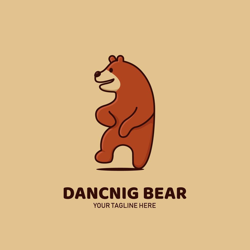 marrón grizzly feliz bailando oso logo icono mascota personaje ilustración vector