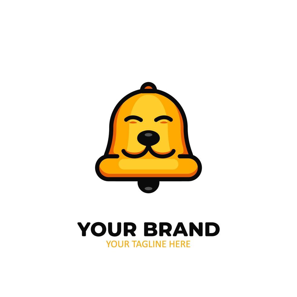 Golden Animal pet bell logo icon cute smile face illustration vector