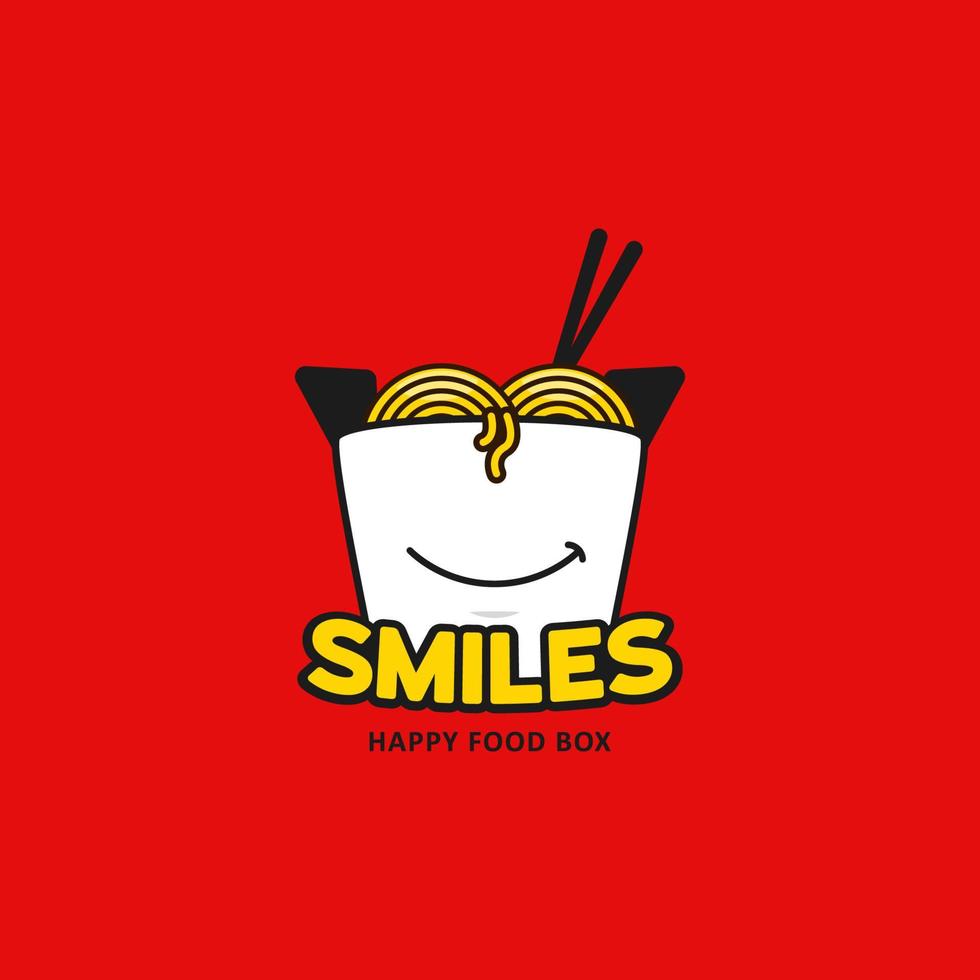 Smiles happy ramen noodles food box logo icon smile face illustration vector