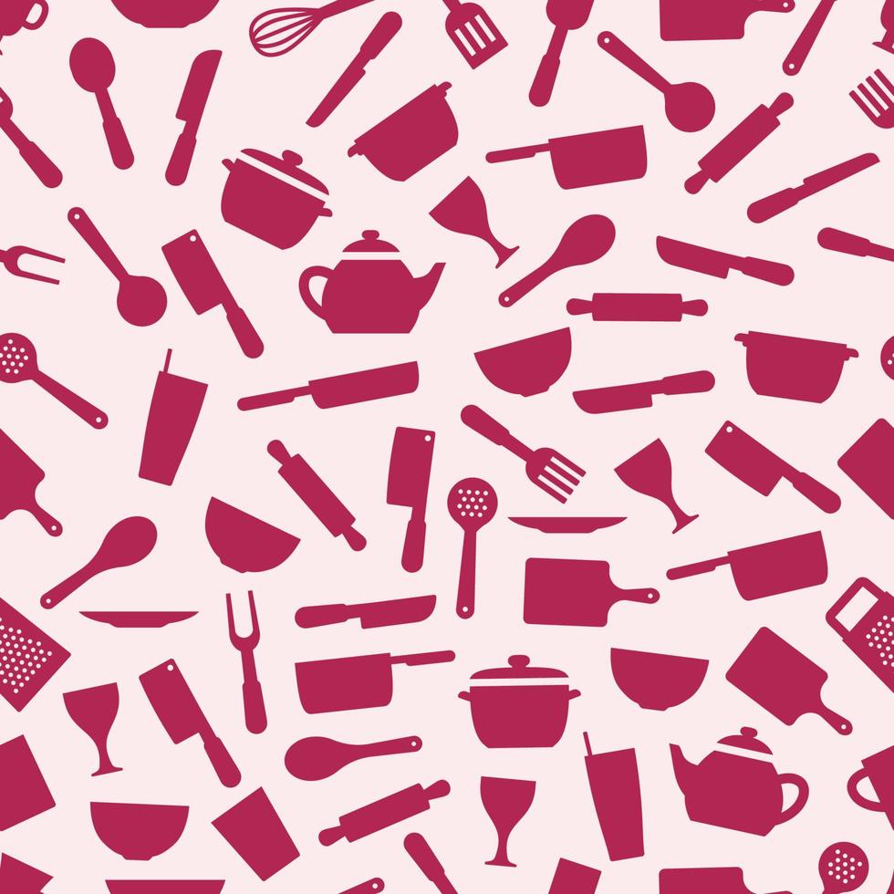 rosa, utensilios de cocina, icono, seamless, patrón, plano de fondo vector