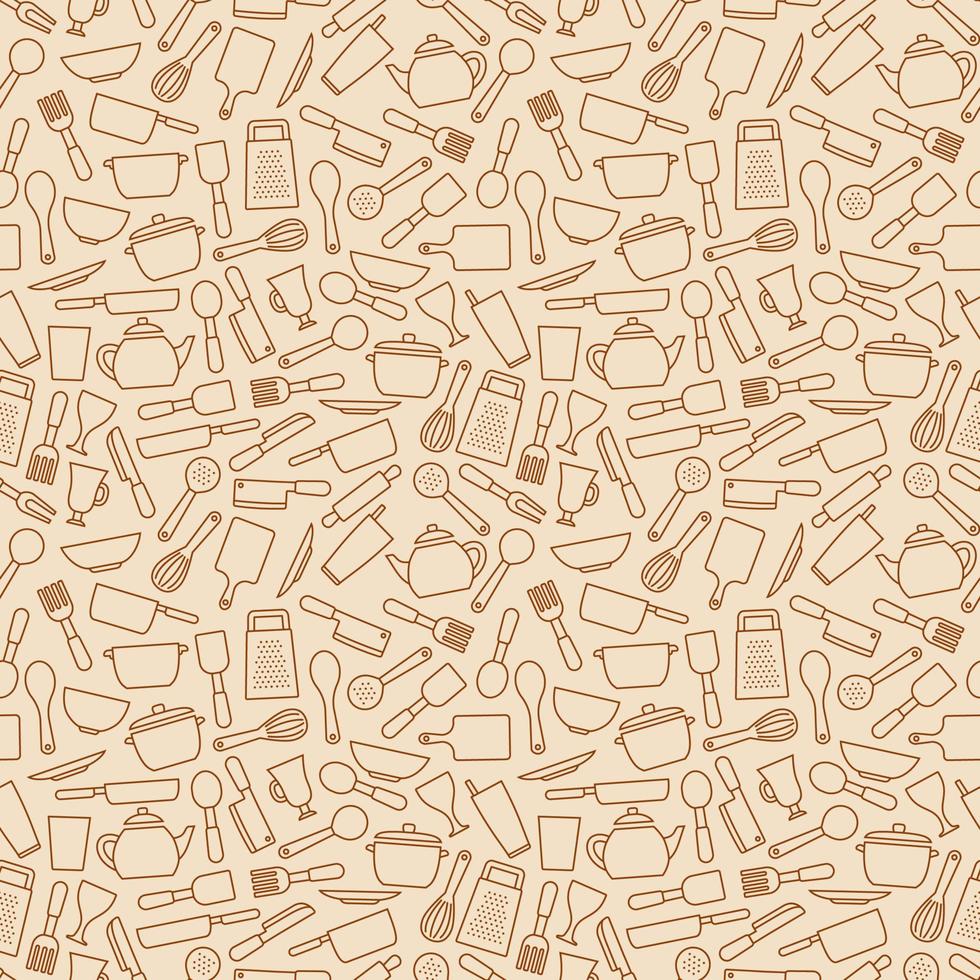 kitchen utensils kitchenware outline icon seamless pattern background vector