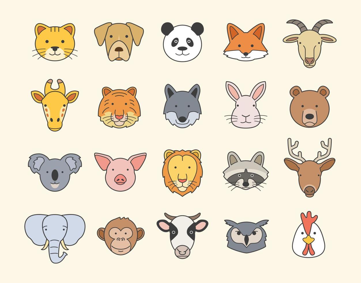 conjunto de lindas cabezas de animales vector