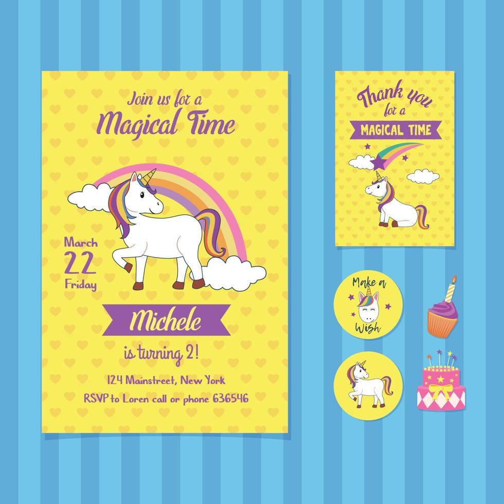 concepto de invitación de cumpleaños de unicornio vector