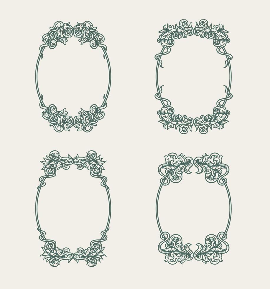 conjunto de marco ornamental ovalado vintage, aislado sobre fondo blanco vector