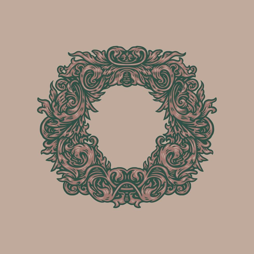 Vintage Baroque Frame Scroll Ornament, hand drawn line style with digital color, vector illustration