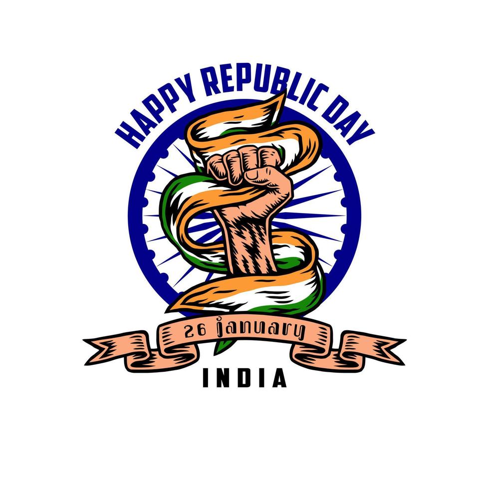 India Happy Republic Day, spirit of freedom symbol, hand drawn line style with digital color, vector illustration