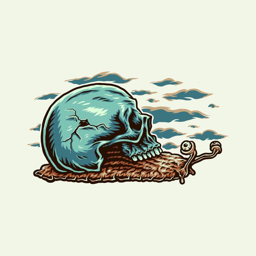 Vector illustration of snail skull, hand drawn line style with digital