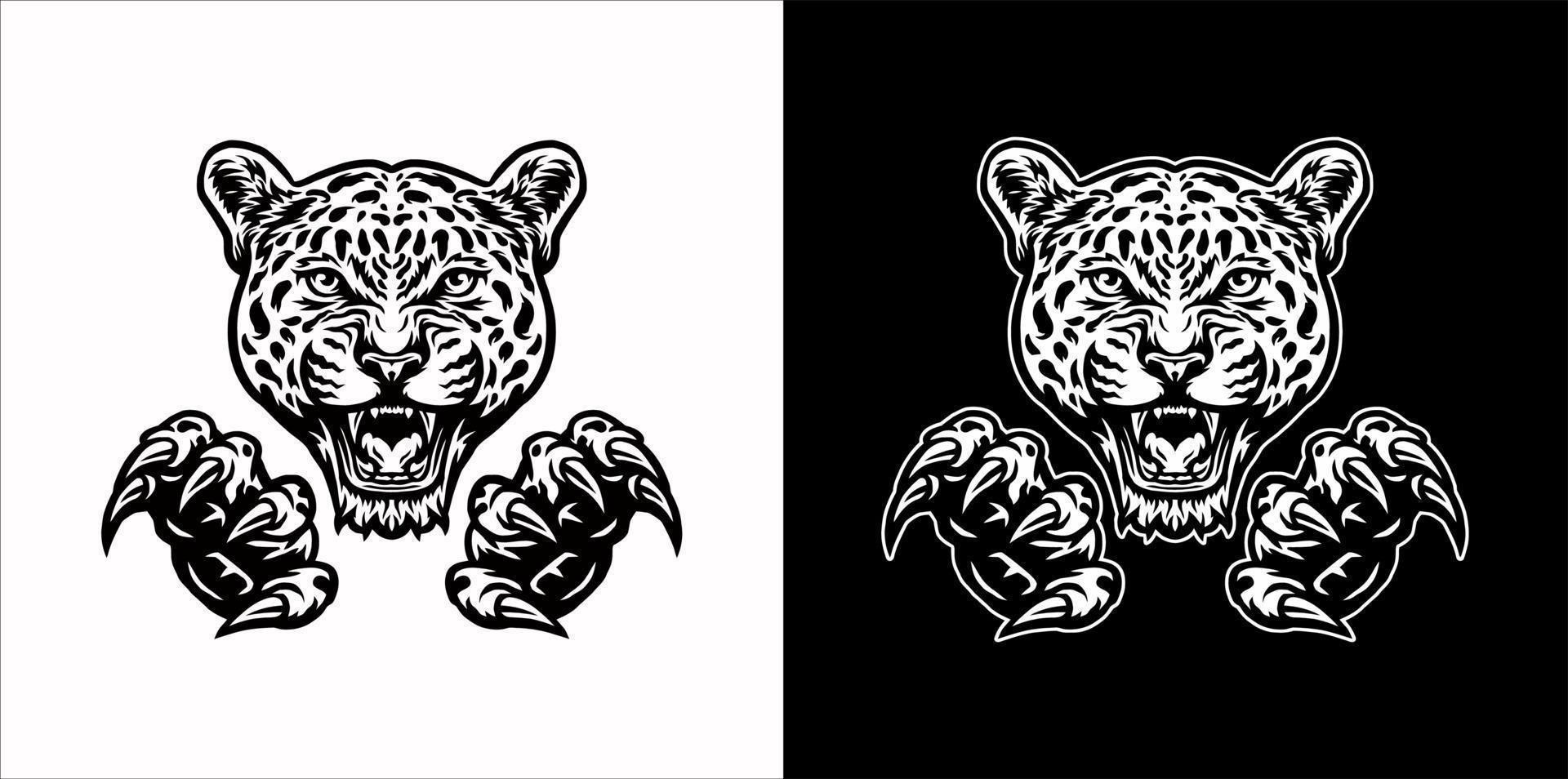 jaguares y garras versión en blanco y negro vector