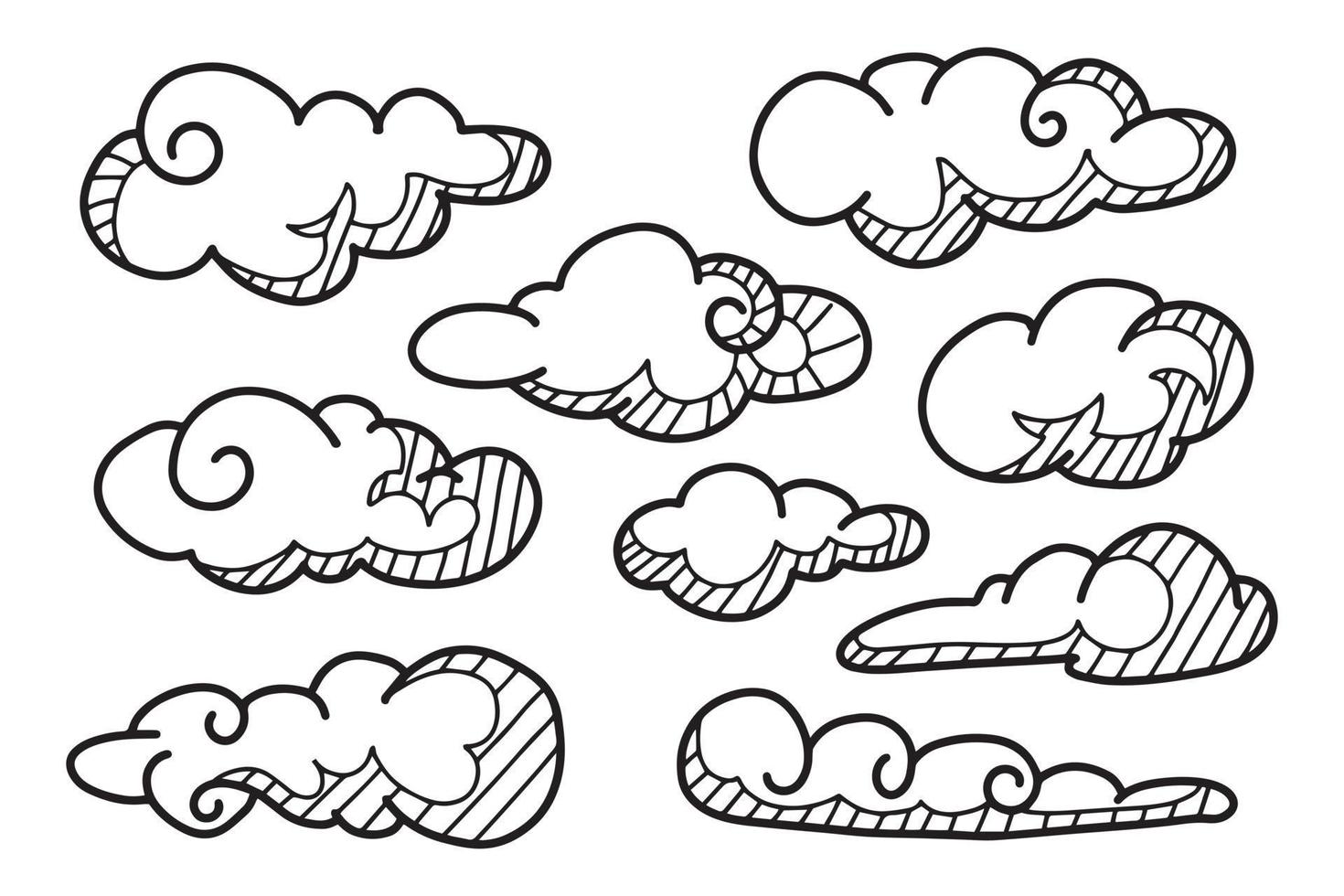 conjunto de garabatos de nubes, ilustración vectorial. vector