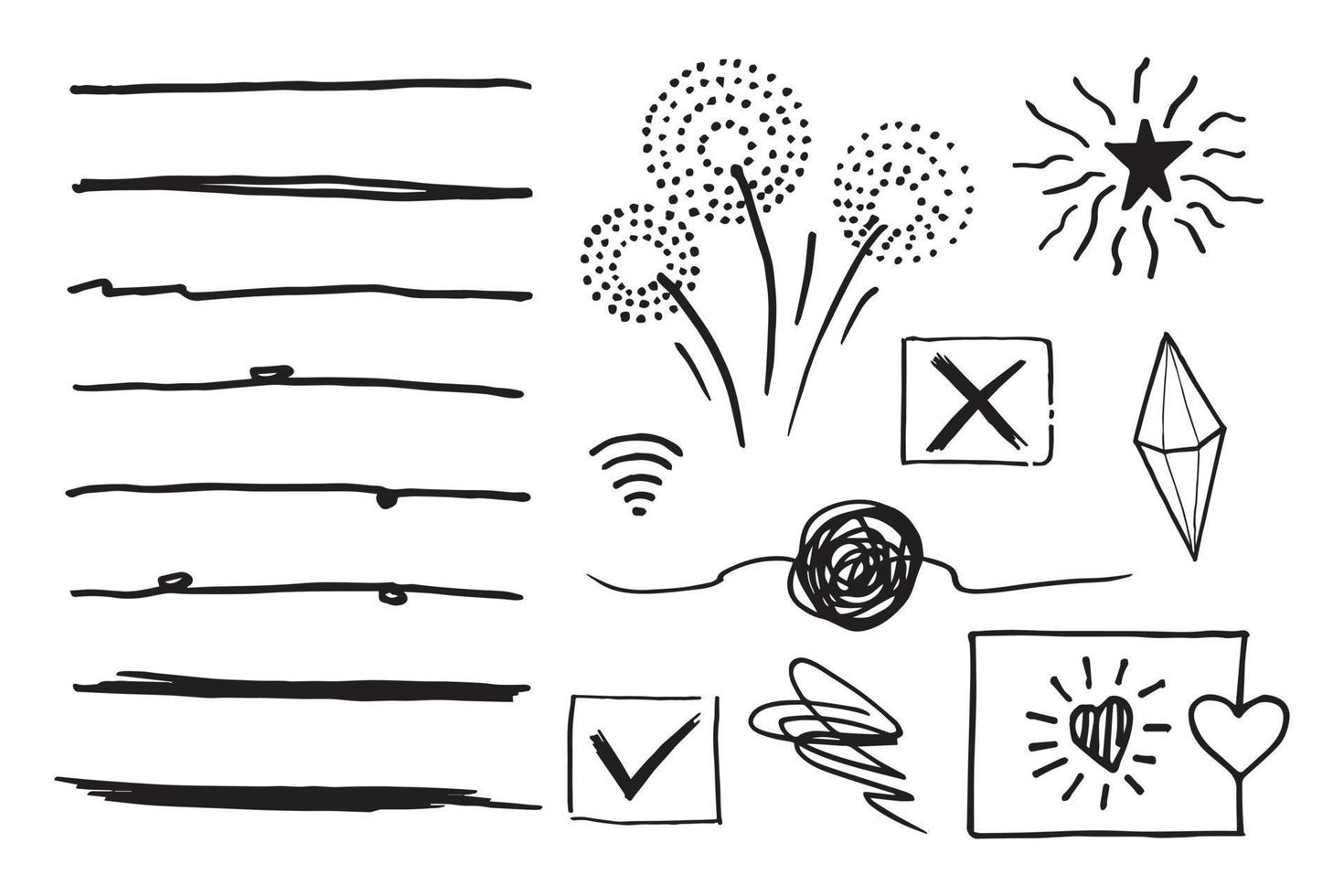 Doodle element vector set, for concept design. underline, love, Starburst, tangled and etc