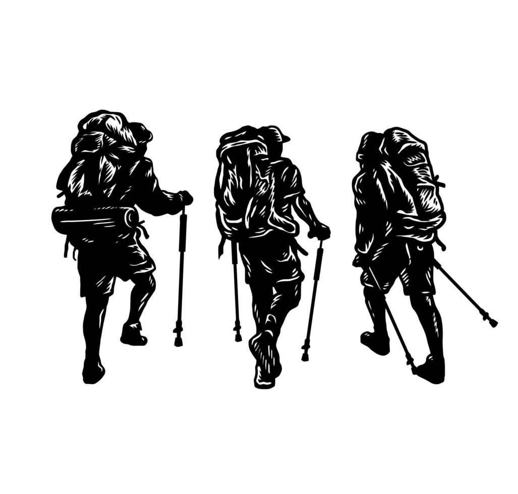 conjunto de personas con mochila, ilustración de vector de arte de línea dibujada a mano