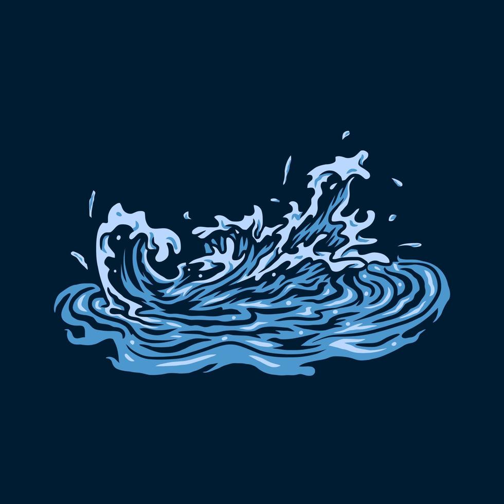 Vector illustration of water splash, hand drawn line style with digital color