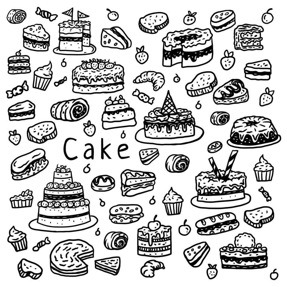 Bakery pattern, hand drawn line art vector illustration