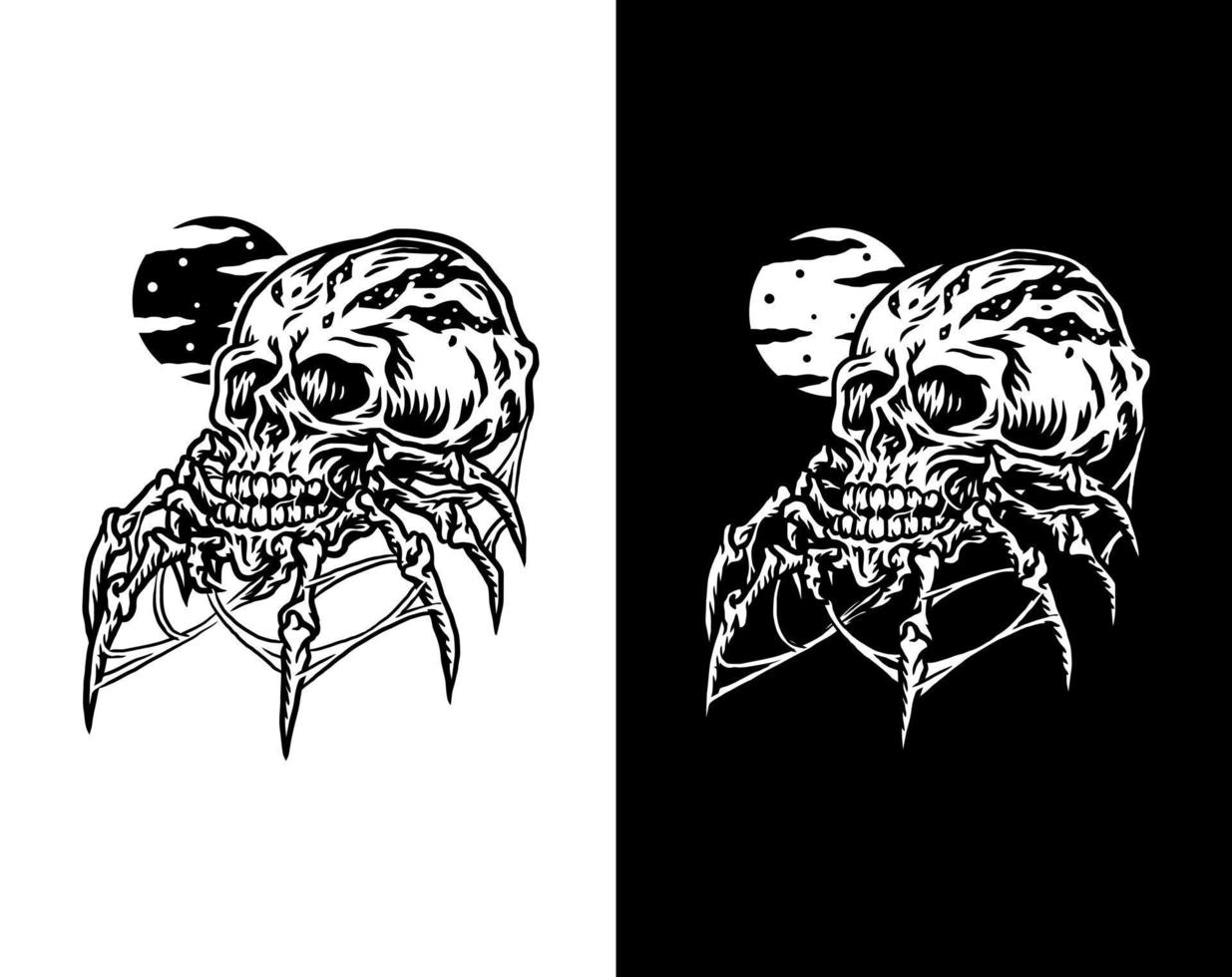 ilustración vectorial del cráneo de araña, aislado en un fondo oscuro y brillante vector