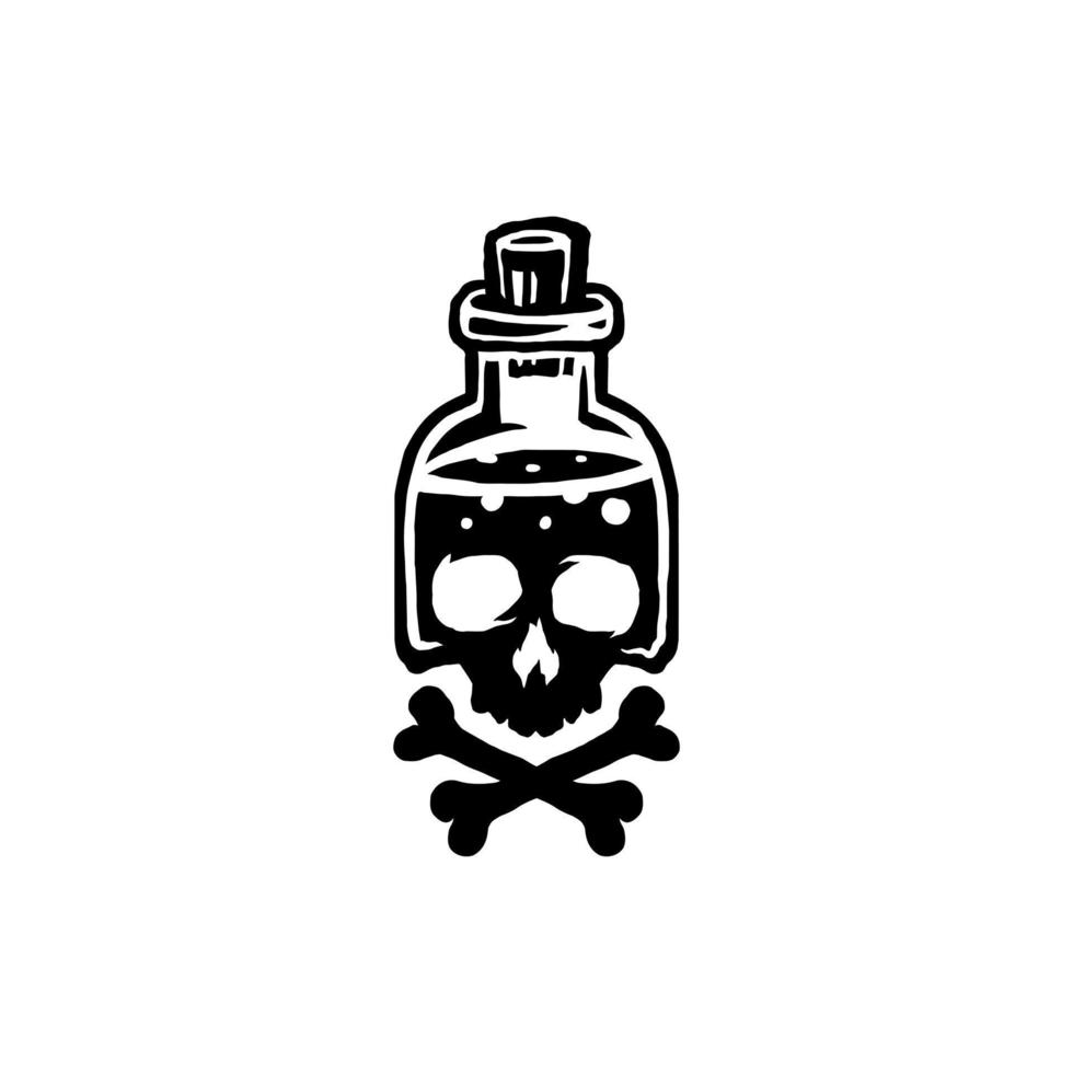 Poison in bottle, A glass jar with a picture of a skull with bones. vector illustration.