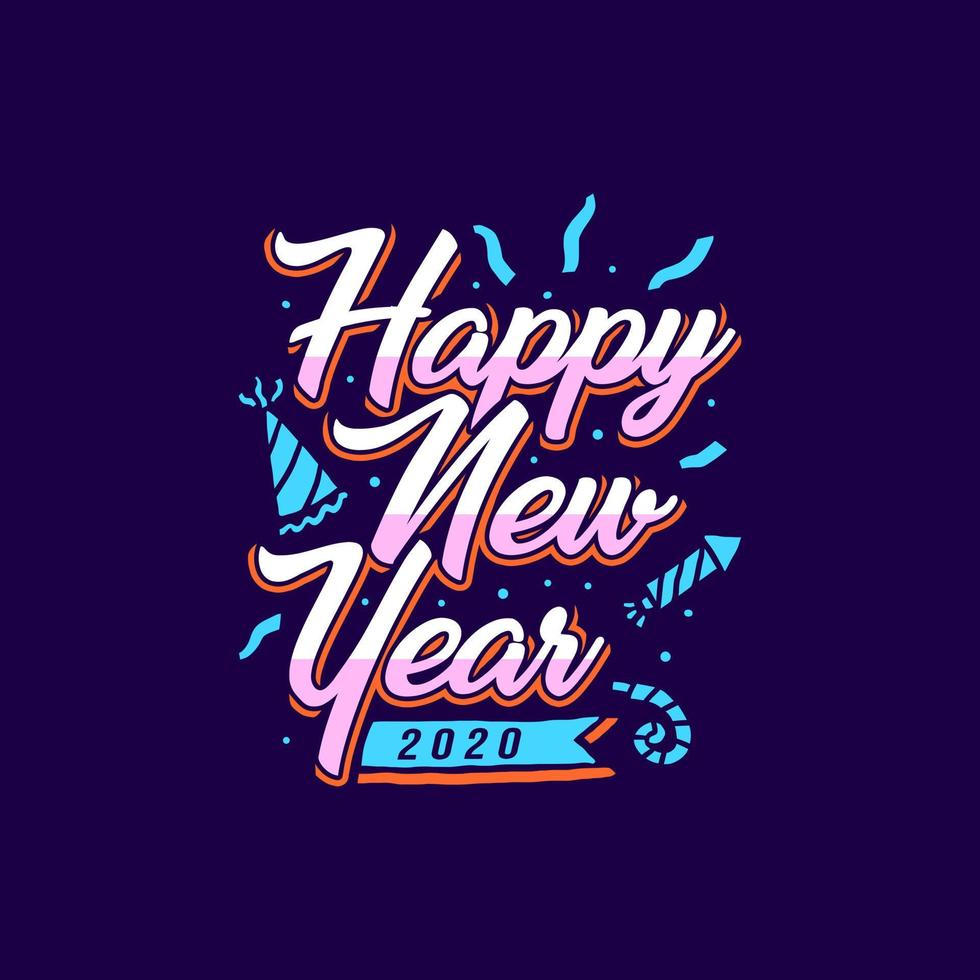 Happy new year 2020 lettering, vector art