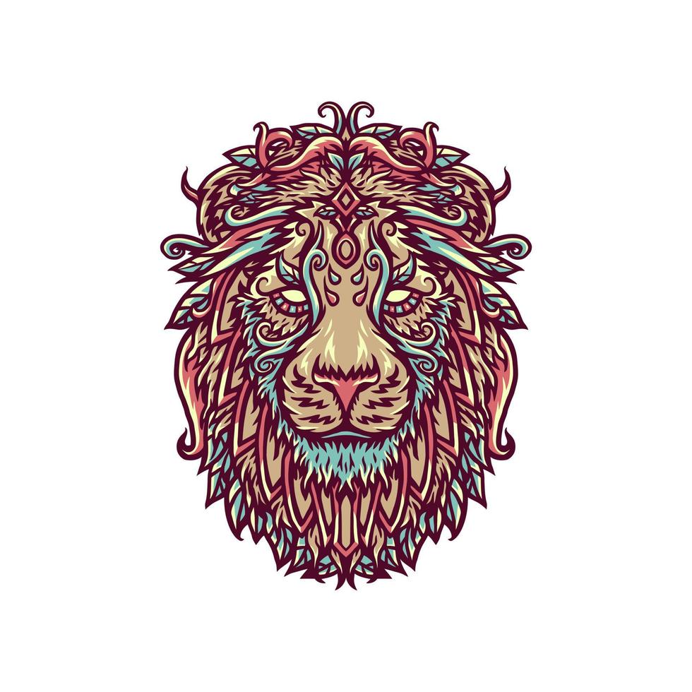 Vector illustration of ornamental lion, hand drawn line style with digital color, vector illustration