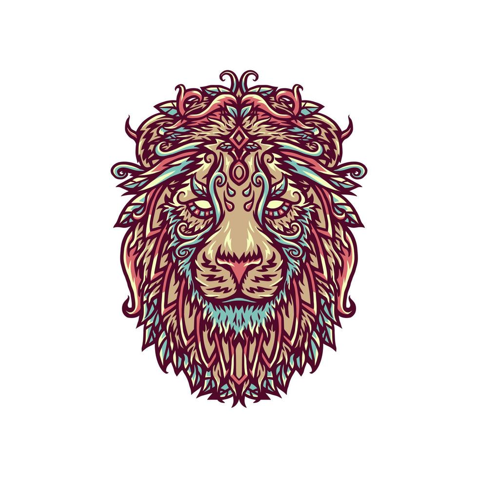 Vector illustration of ornamental lion, hand drawn line style with digital color, vector illustration