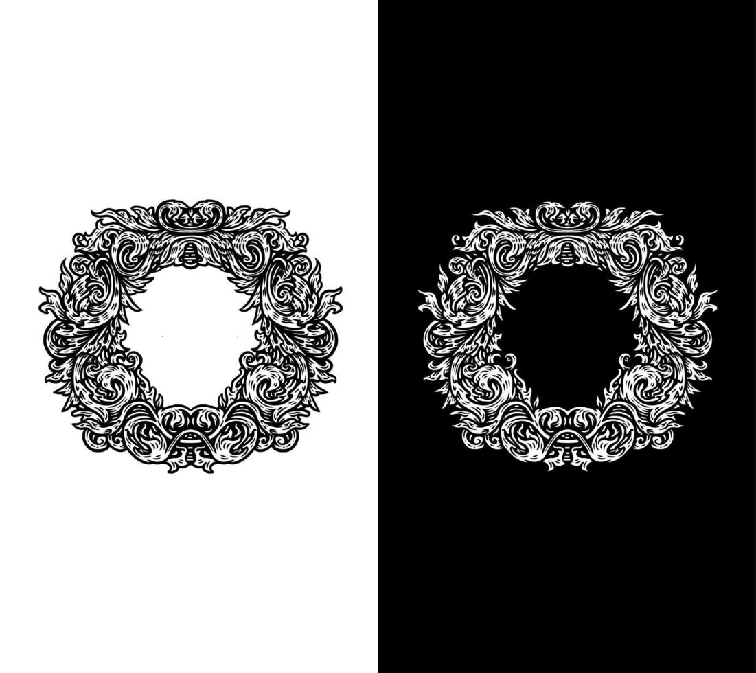 Vintage Baroque Frame Scroll Ornament, isolated on white and black background vector