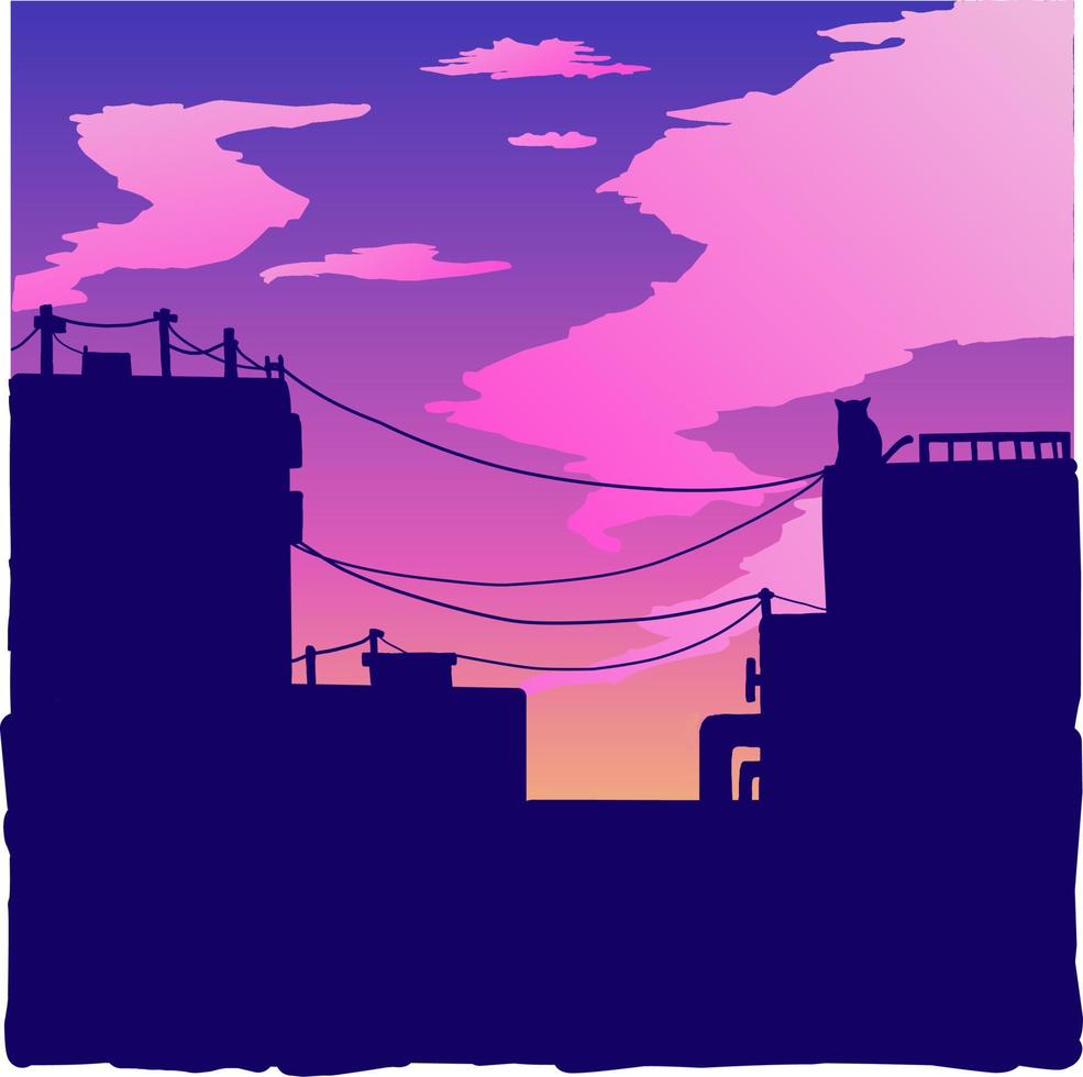 vector illustration of a city with sunset