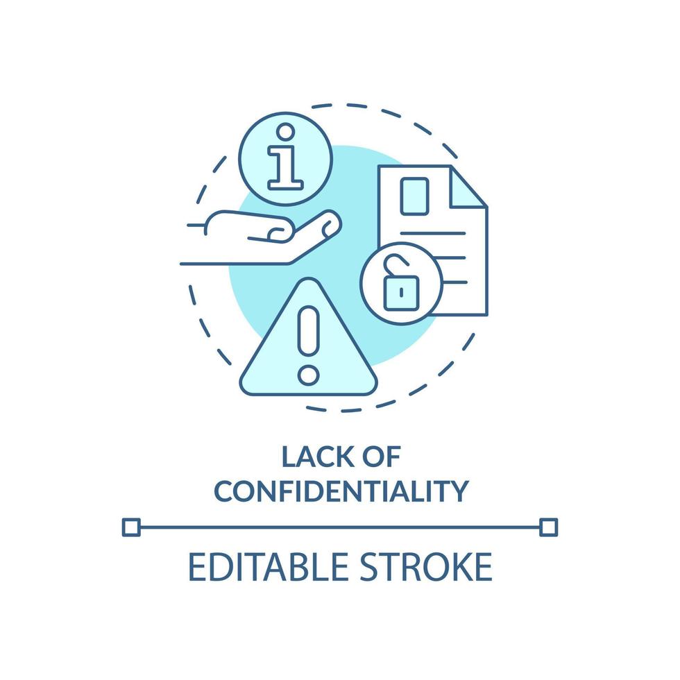 Lack of confidentiality turquoise concept icon. Cooperative society disadvantage abstract idea thin line illustration. Isolated outline drawing. Editable stroke. vector