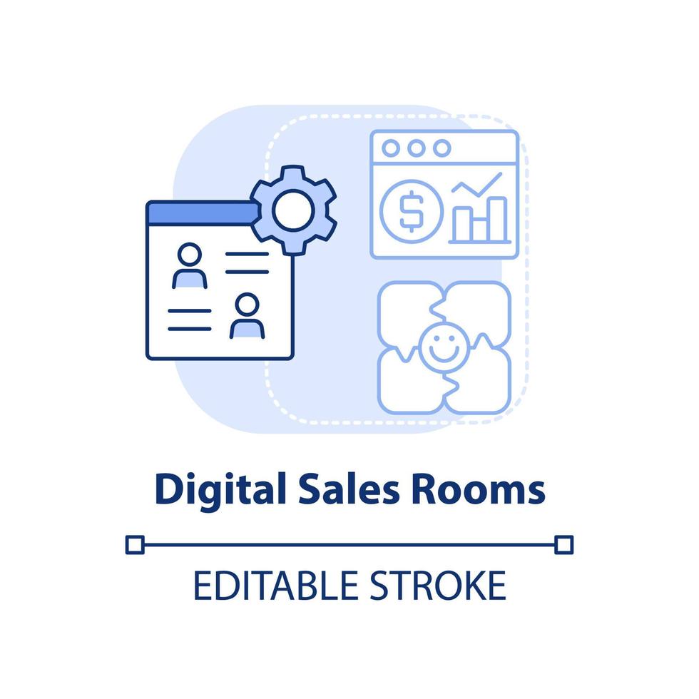 Digital sales rooms light blue concept icon. Selling tool abstract idea thin line illustration. Virtual channels. Isolated outline drawing. Editable stroke. vector