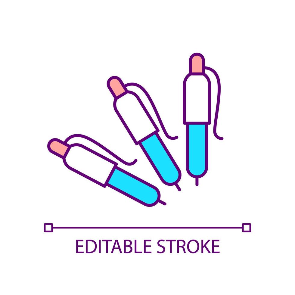 Smart pens for note-taking RGB color icon. Pen-shaped instrument. Stylus for touchscreen device. Isolated vector illustration. Simple filled line drawing. Editable stroke.