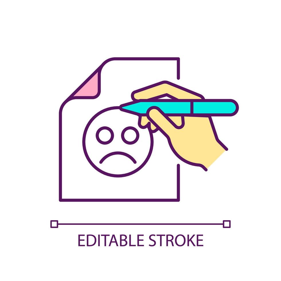 Drawing emotion RGB color icon. Psychotherapeutic method to deal with problem. Art therapy for mental health. Isolated vector illustration. Simple filled line drawing. Editable stroke.