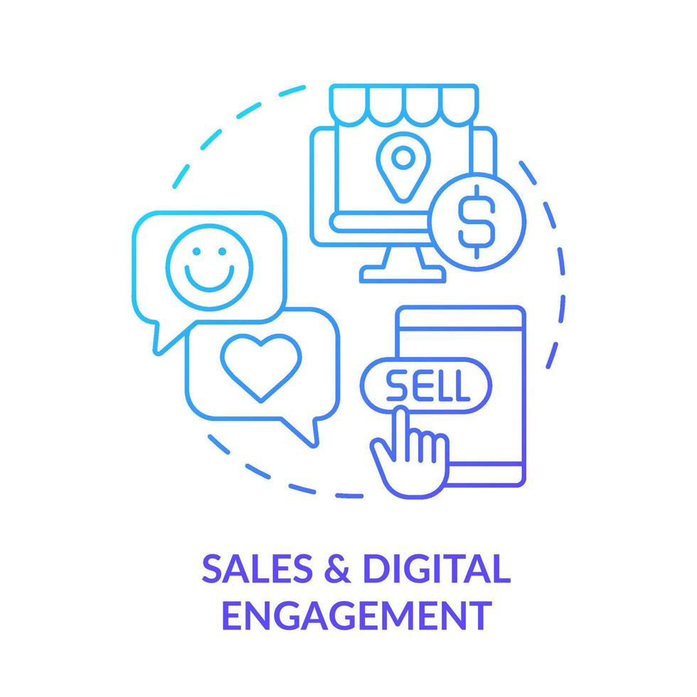 Sales and digital engagement blue gradient concept icon. Trendy skill in IT abstract idea thin line illustration. Social media presence. Isolated outline drawing. vector