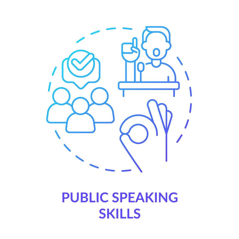 Public speaking skills blue gradient concept icon. Trendy soft skill needed in workplace abstract idea thin line illustration. Engage audience. Isolated outline drawing. vector