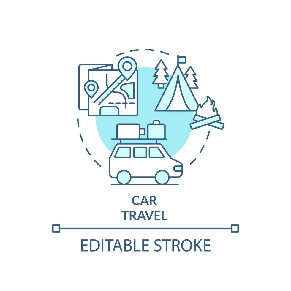 Car travel turquoise concept icon. Family leisure and vacation. Quality time together abstract idea thin line illustration. Isolated outline drawing. Editable stroke. vector