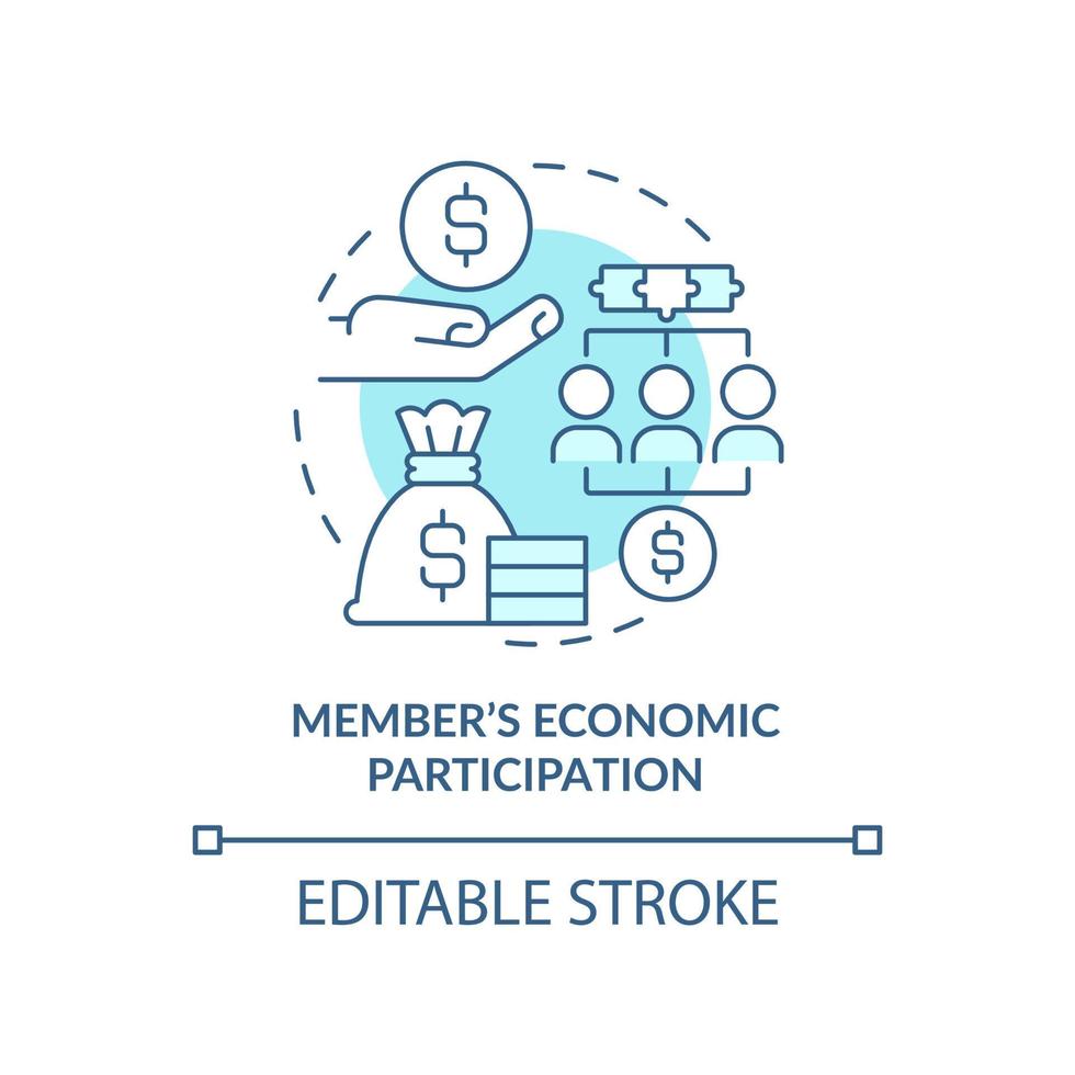 Member economic participation turquoise concept icon. Cooperative principle abstract idea thin line illustration. Isolated outline drawing. Editable stroke. vector