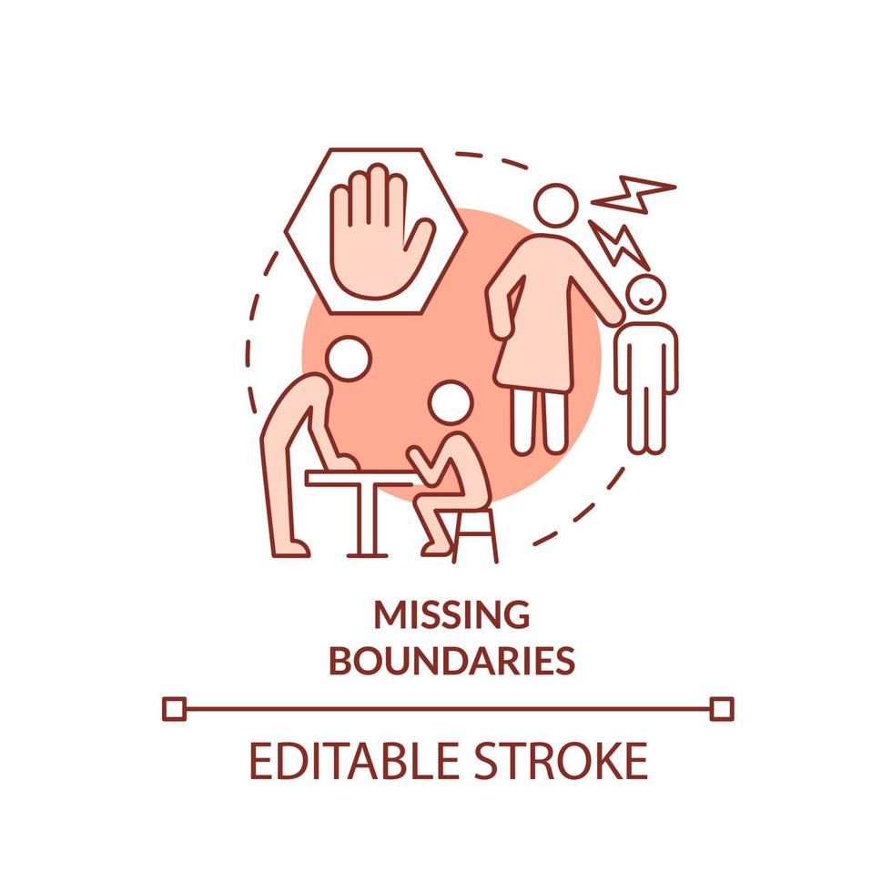 Missing boundaries red concept icon. Feature of dysfunctional families abstract idea thin line illustration. Isolated outline drawing. Editable stroke. vector