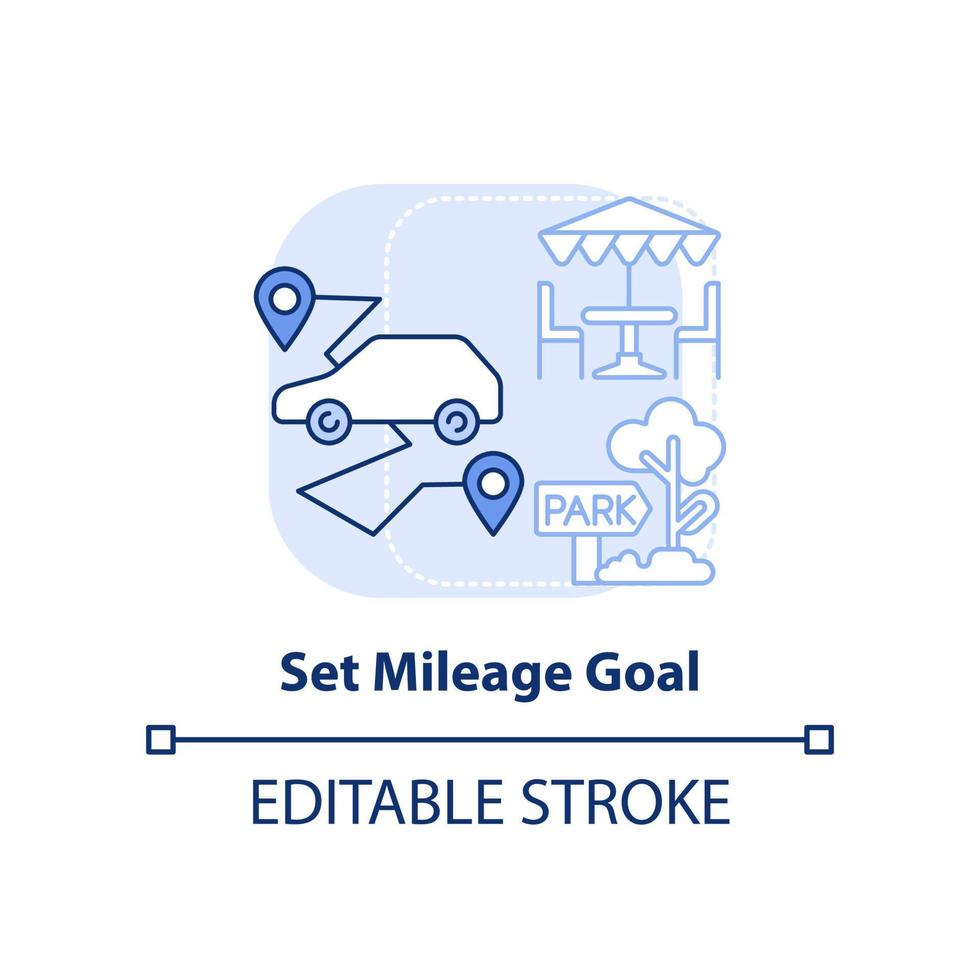 Set mileage goal light blue concept icon. Do regular stops. Road trip recommendation abstract idea thin line illustration. Isolated outline drawing. Editable stroke. vector