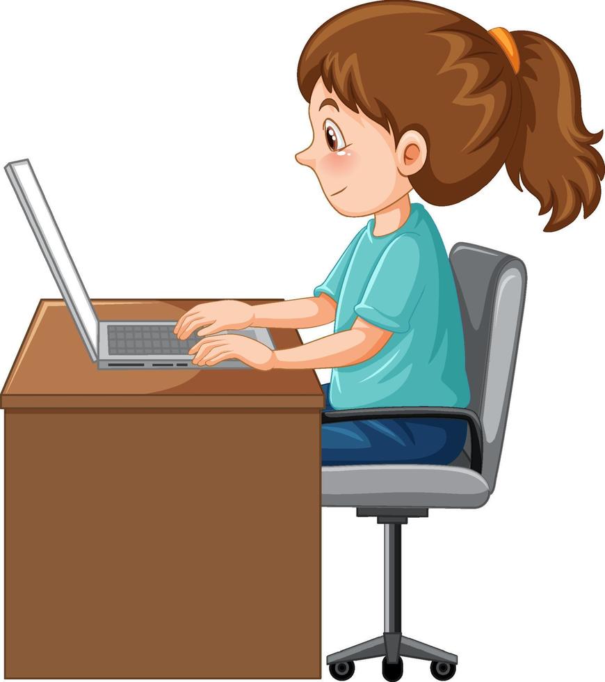 A girl using laptop cartoon vector