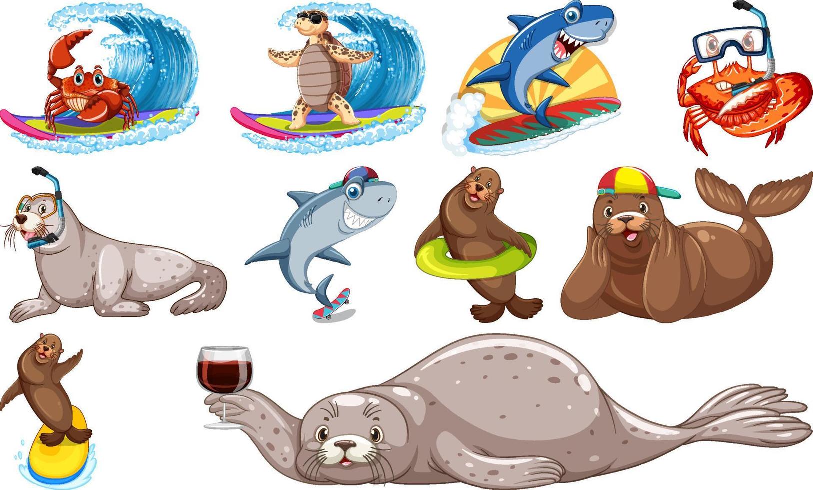 Set of various sea animals cartoon characters vector