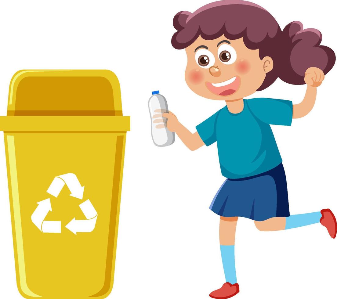 Girl put plastic bottle in the bin vector