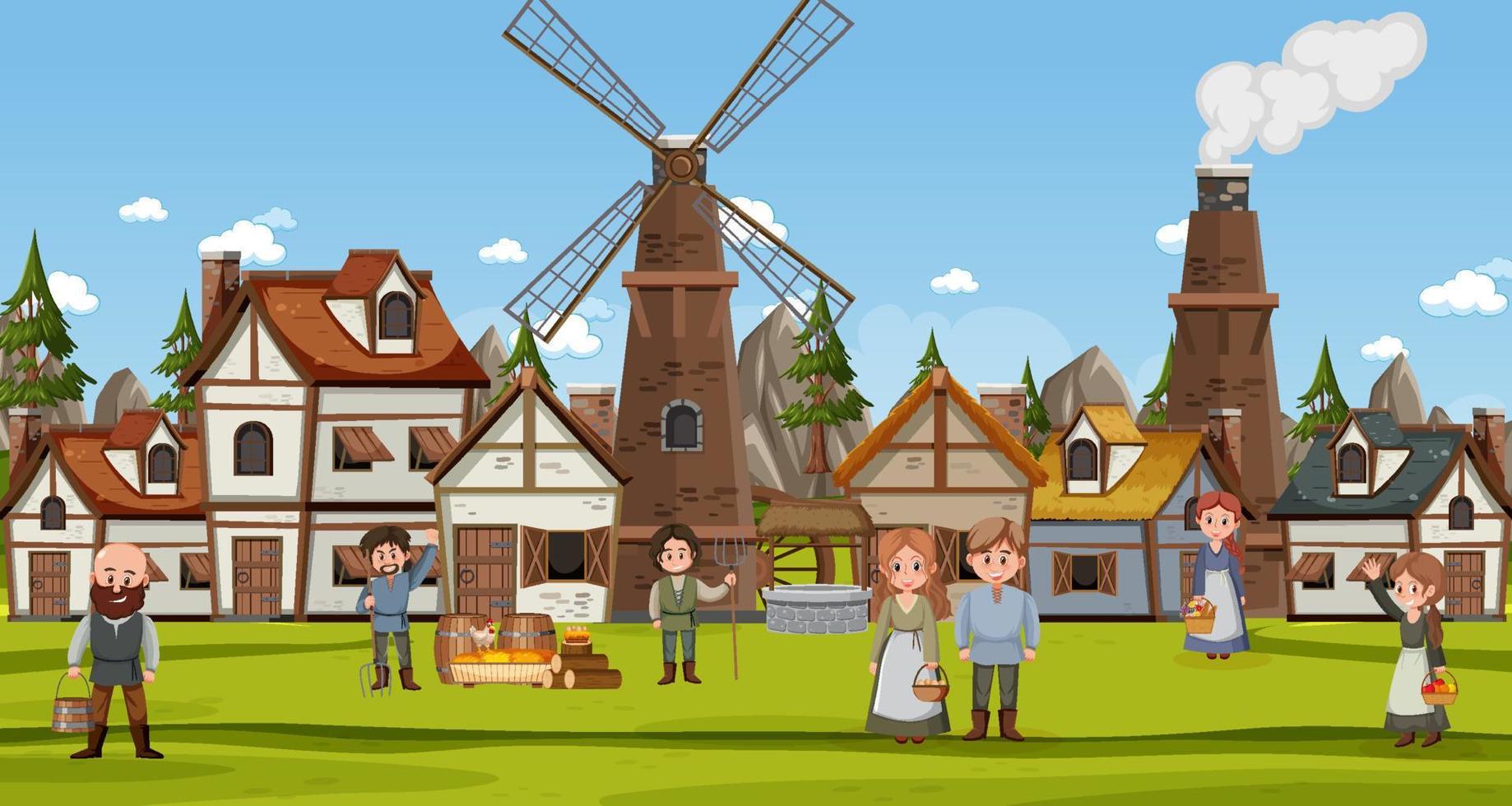 Ancient medieval village background vector