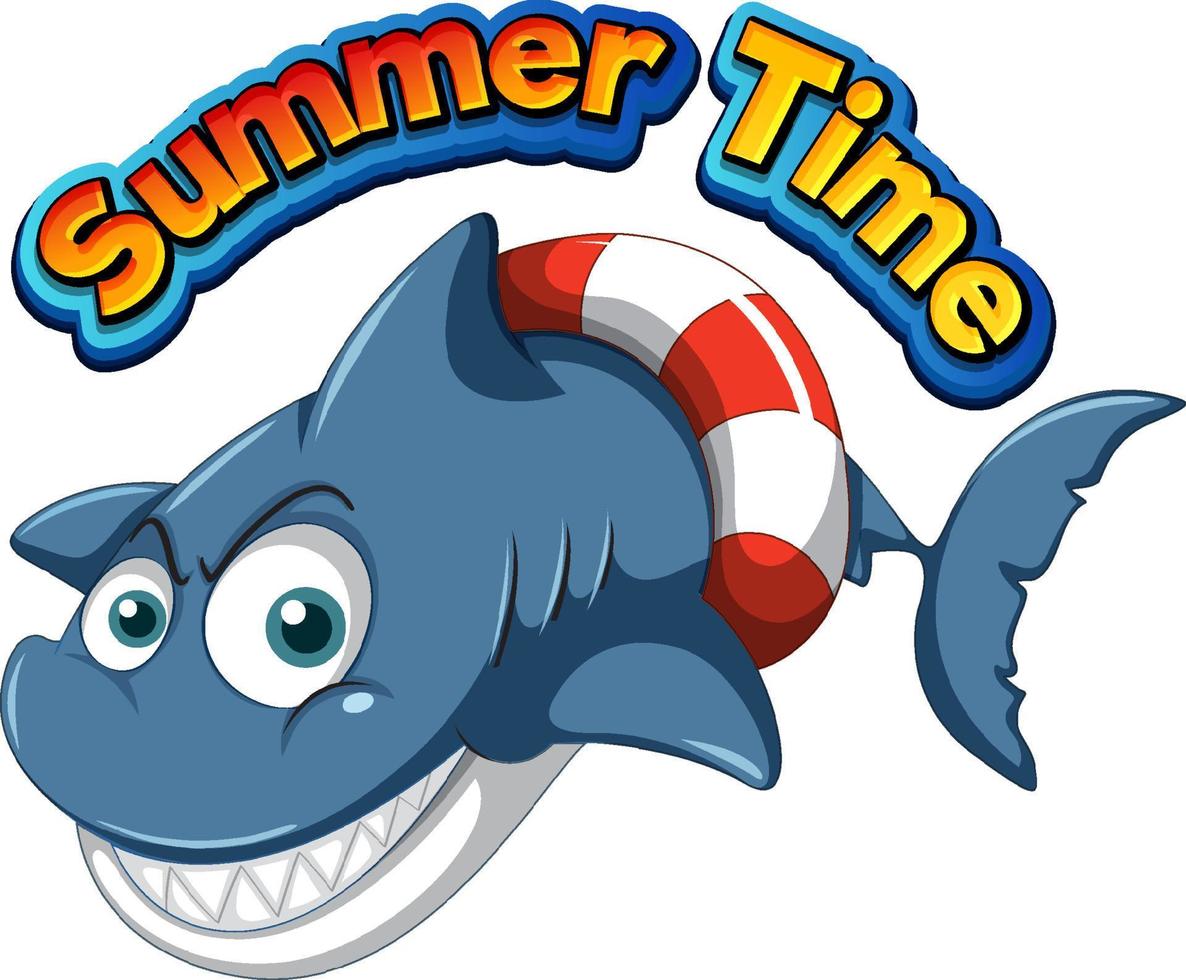 Summer time icon with shark cartoon character vector