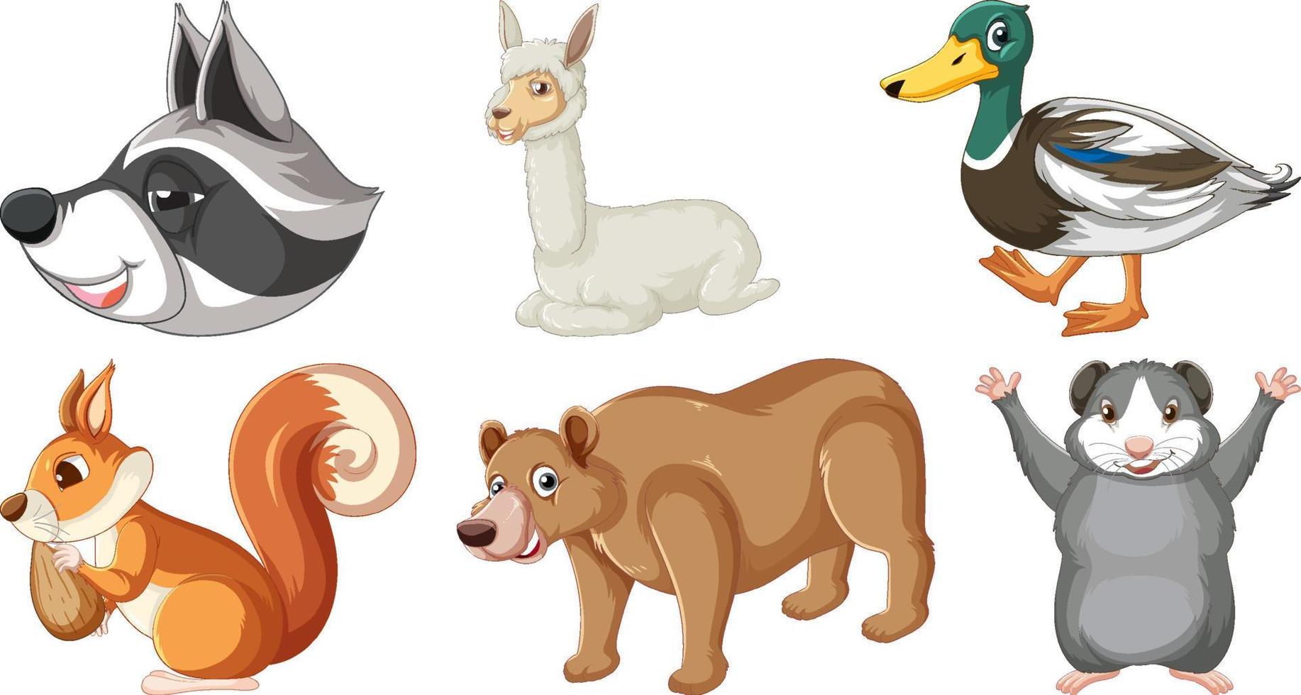 Set of various animals cartoon characters vector