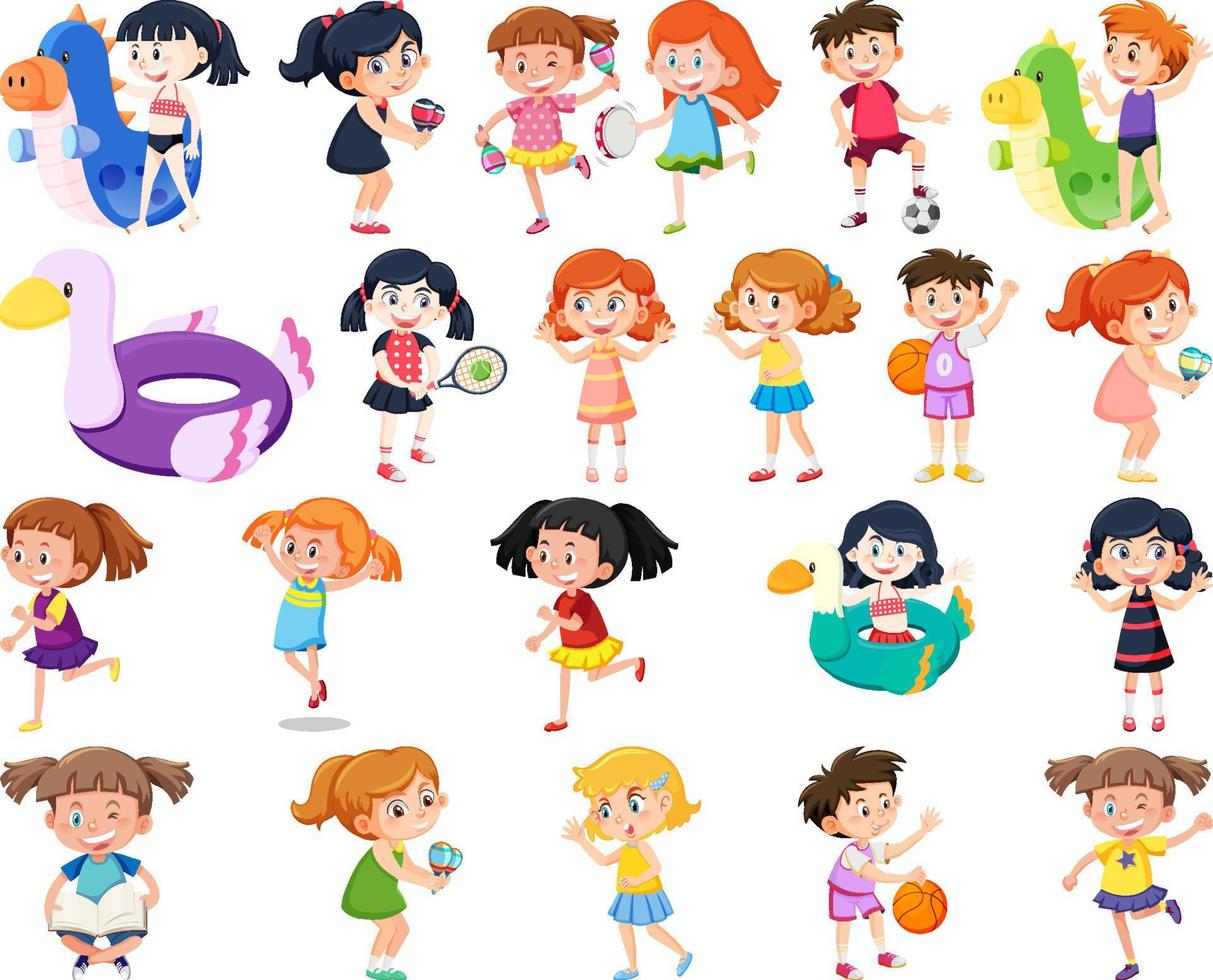 conjunto de niños haciendo diferentes actividades. vector