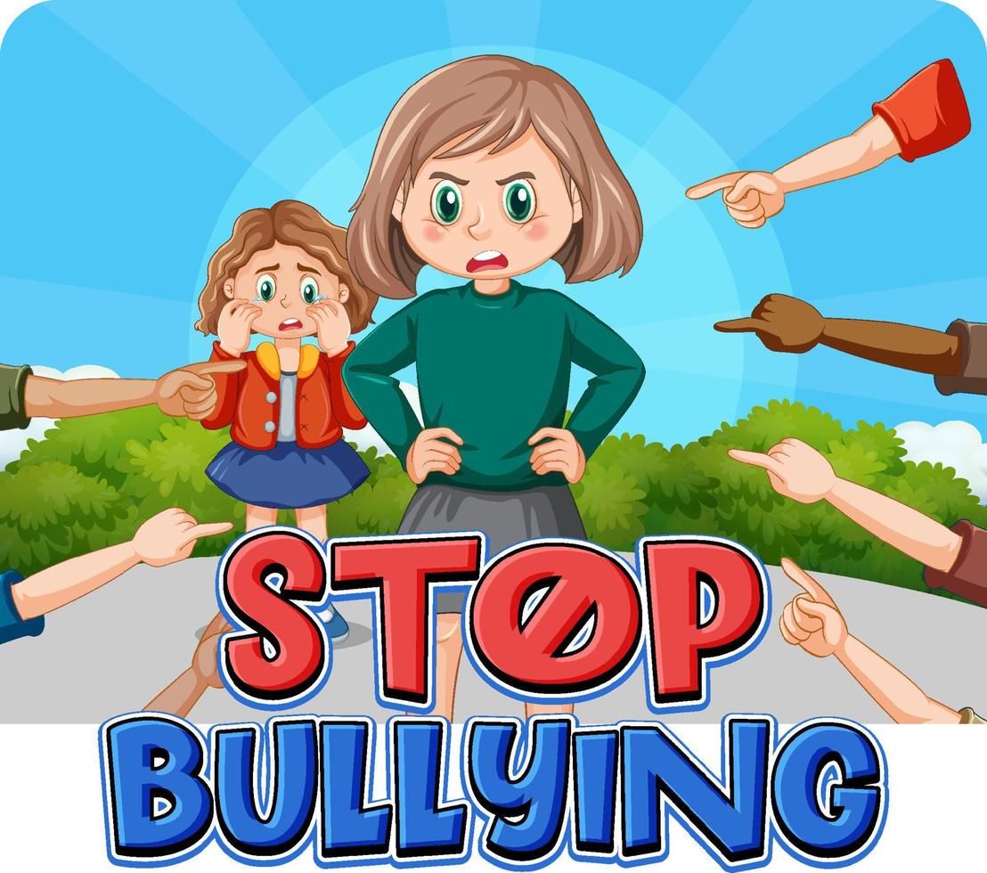 Stop Bullying text with cartoon character vector