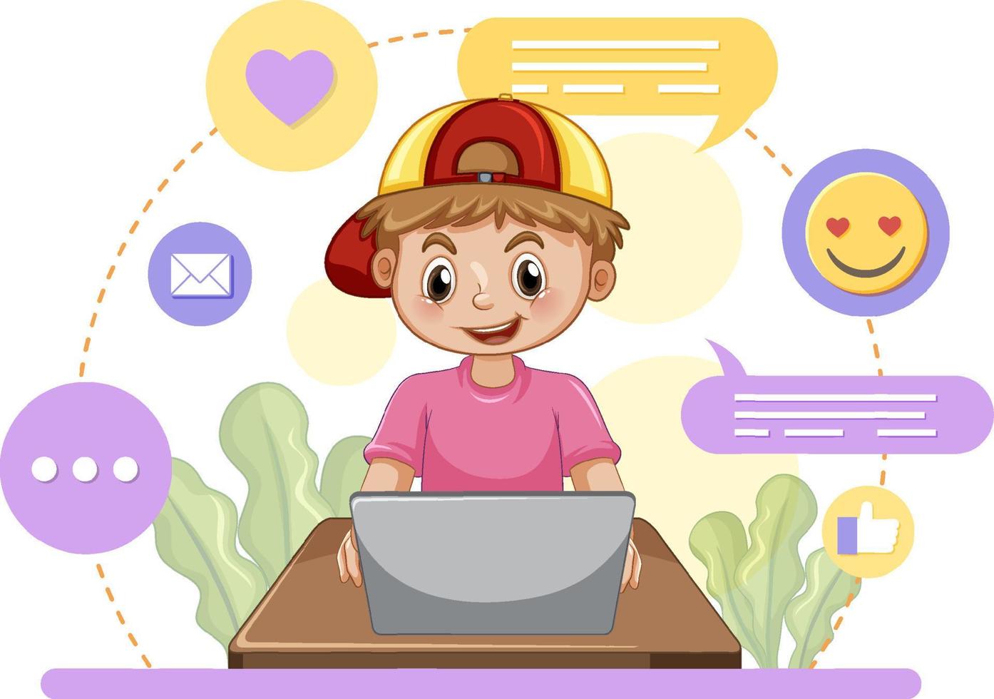 A boy browsing social media vector