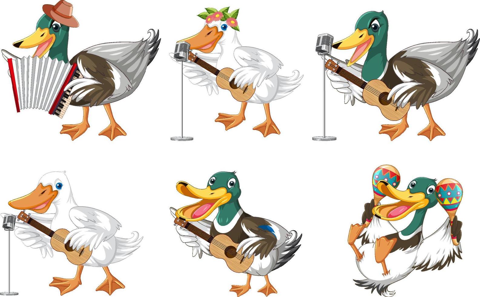 Set of duckling doing different activities vector